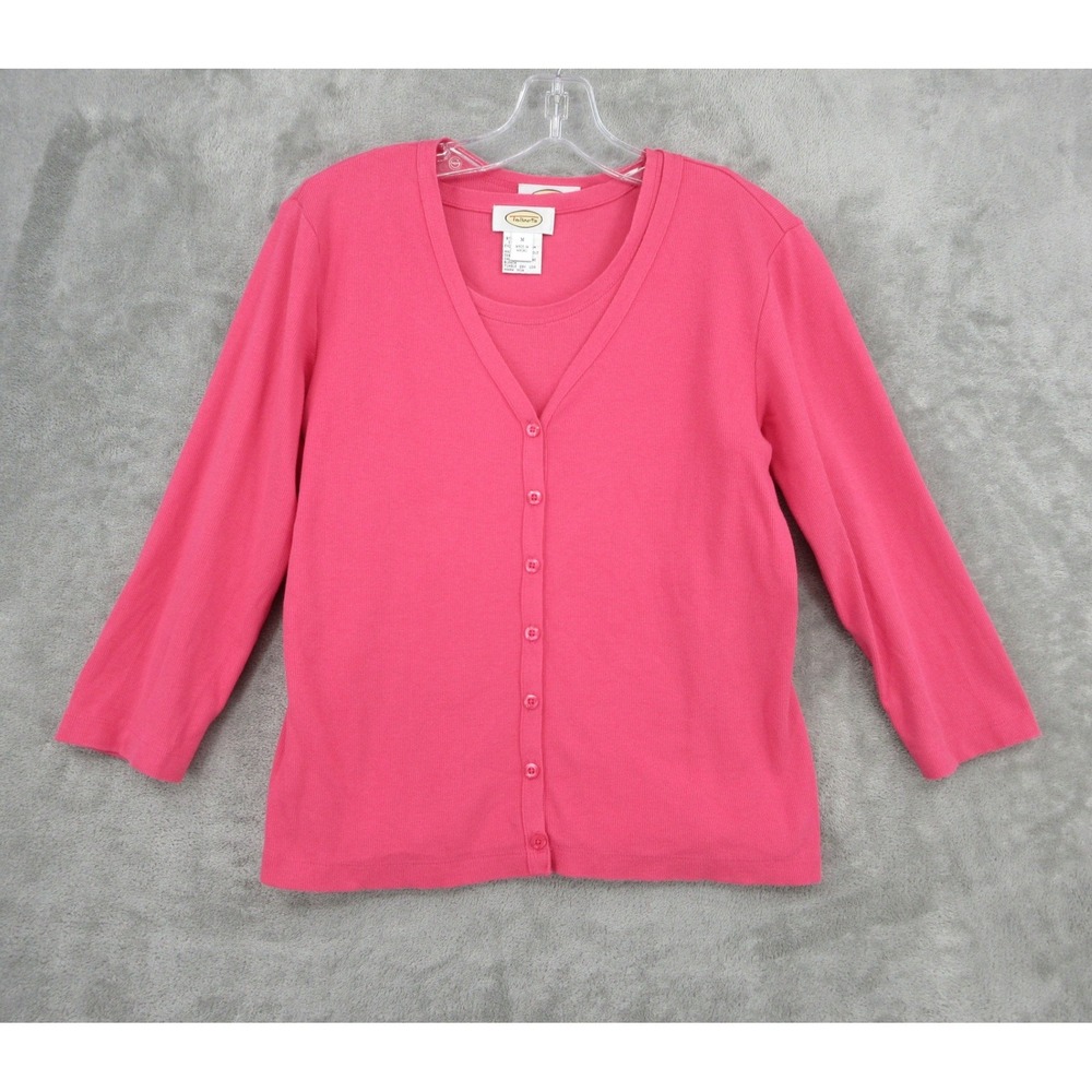 VTG Talbots Sweater Set Women Size M Pink Twinset Office Career Cardigan Pink